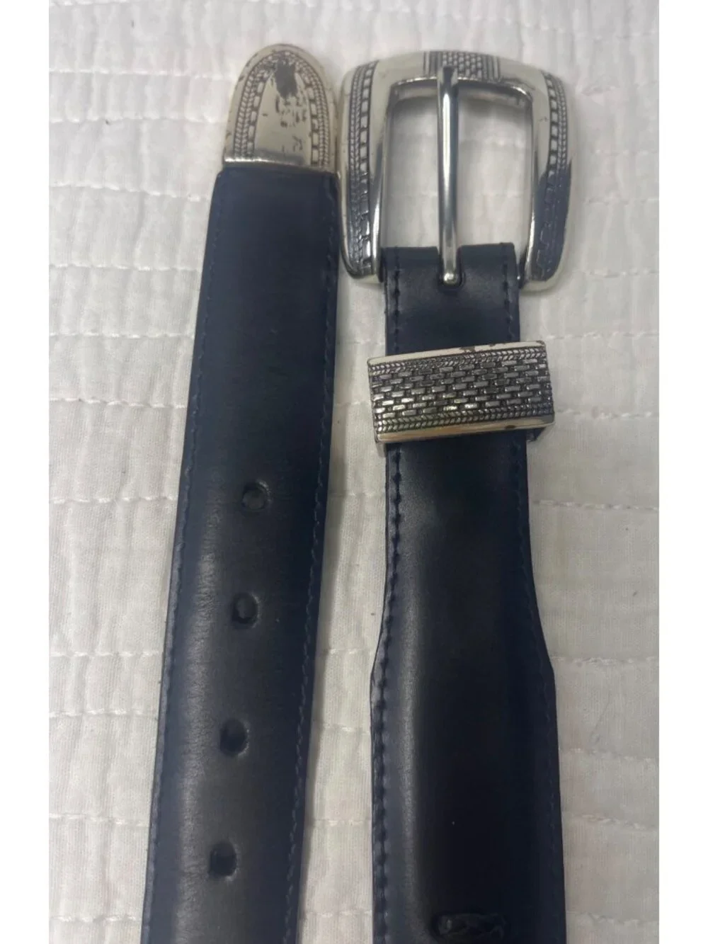 Oynx Brighton Salina Taper Belt Men 42 Black Silver Tone Hardware Braided Leathe